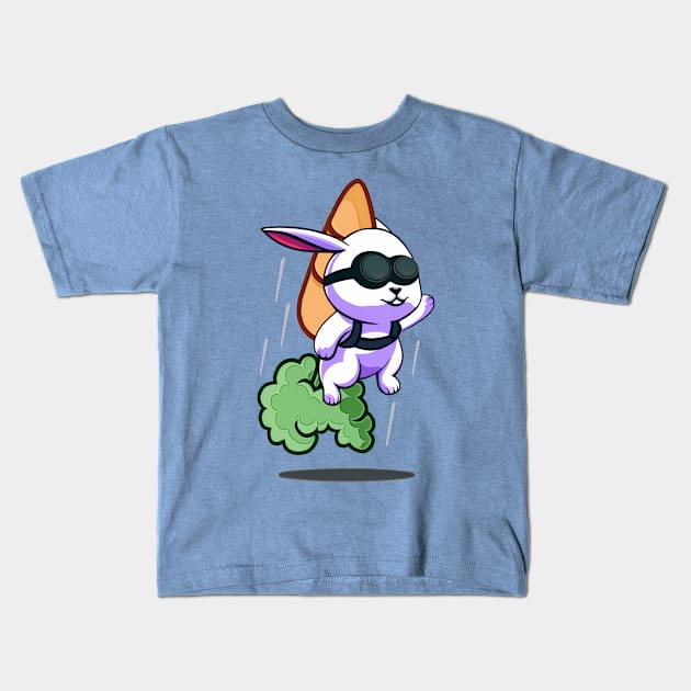 Flying Rabbit with Carrot Rocket Kids T-Shirt by Mr.PopArts